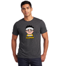 Male restaurant worker wearing The Clopen Tee - dark grey heather shirt with clopen graphic, close open shift lifestyle photo